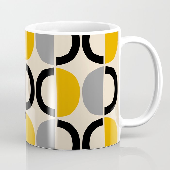 Mid Century Modern Half Circle Pattern 547 Beige Black Gray and Yellow Coffee Mug Gallery Image 1