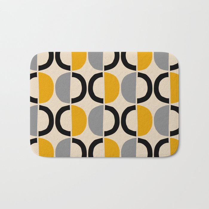 Mid Century Modern Half Circle Pattern 547 Beige Black Gray and Yellow Bath Mat Gallery Image 1