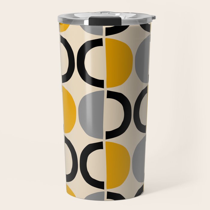 Mid Century Modern Half Circle Pattern 547 Beige Black Gray and Yellow Travel Mug Gallery Image 1