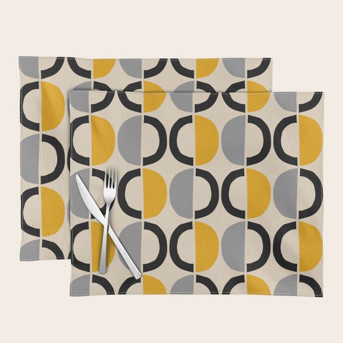 Mid Century Modern Half Circle Pattern 547 Beige Black Gray and Yellow Placemat Gallery Image 1