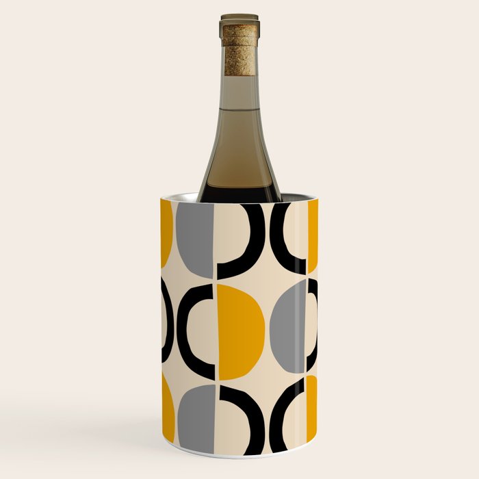 Mid Century Modern Half Circle Pattern 547 Beige Black Gray and Yellow Wine Chiller Gallery Image 3