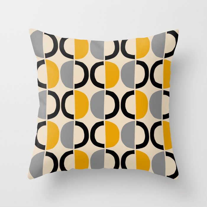 Mid Century Modern Half Circle Pattern 547 Beige Black Gray and Yellow Throw Pillow Gallery Image 6