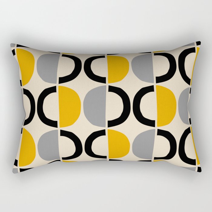 Mid Century Modern Half Circle Pattern 547 Beige Black Gray and Yellow Rectangular Pillow Gallery Image 2