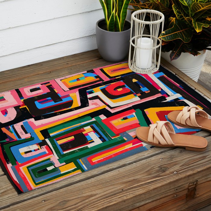 Neo Cubism Abstract Art Pattern Mystic Outdoor Rug Gallery Image 2