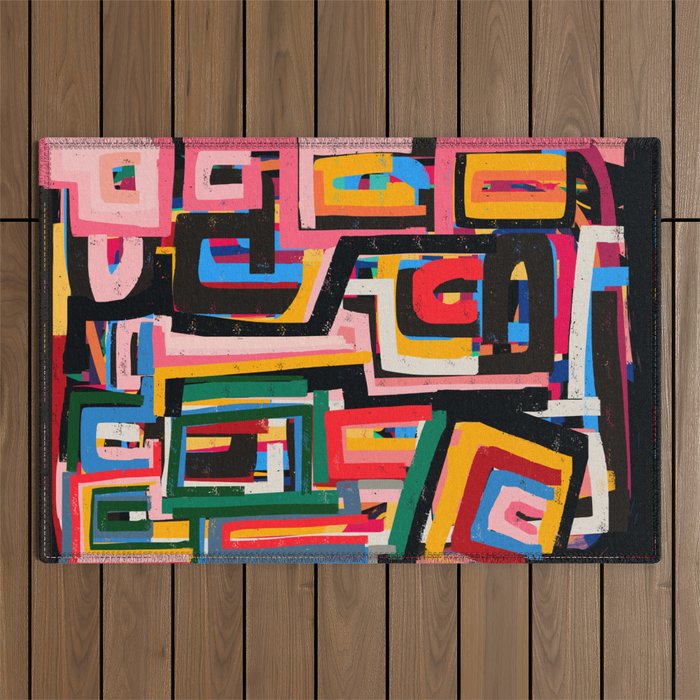 Neo Cubism Abstract Art Pattern Mystic Outdoor Rug Gallery Image 1