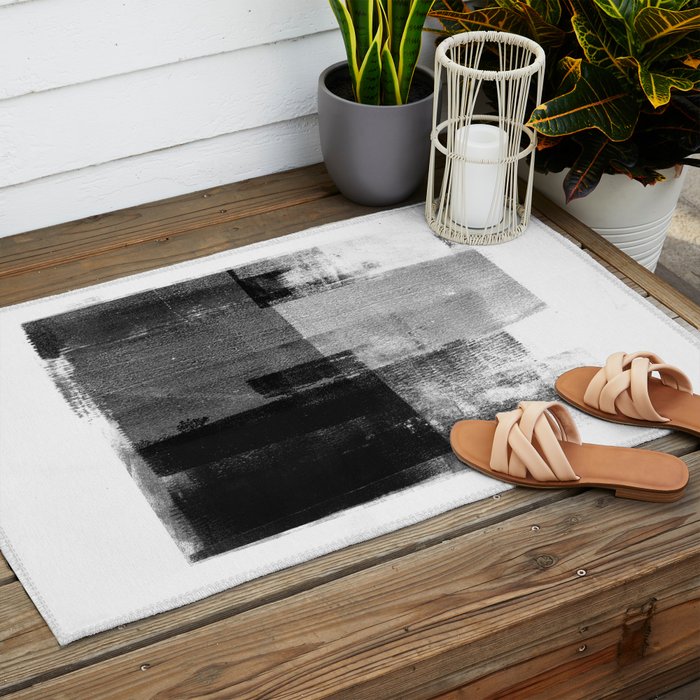 Black and White Minimalist Industrial Abstract Outdoor Rug Gallery Image 2