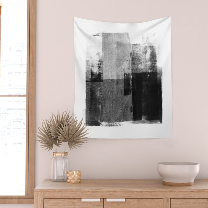 Black and White Minimalist Industrial Abstract Wall Tapestry Gallery Image 2