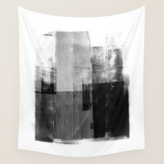 Black and White Minimalist Industrial Abstract Wall Tapestry Gallery Image 1