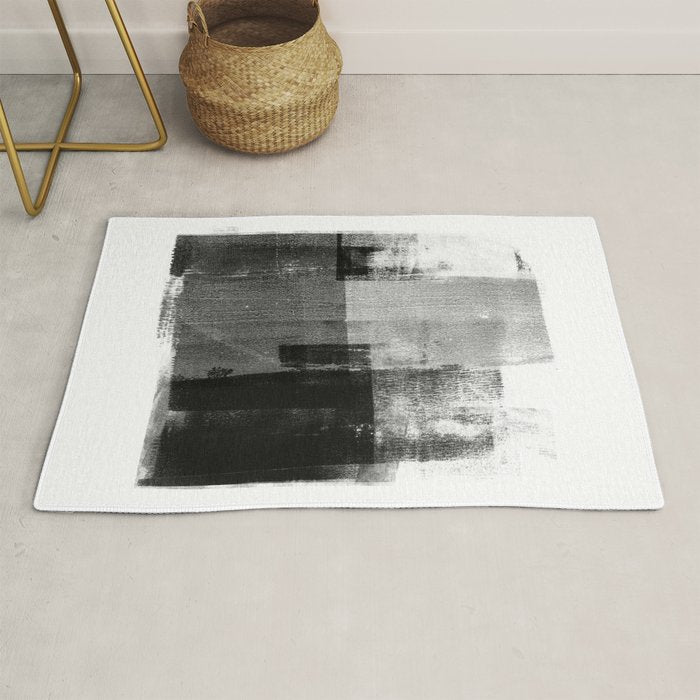 Black and White Minimalist Industrial Abstract Rug Gallery Image 1