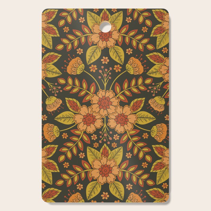 Orange, Peach, Olive Green & Dark Gray Floral Pattern Cutting Board Gallery Image 1