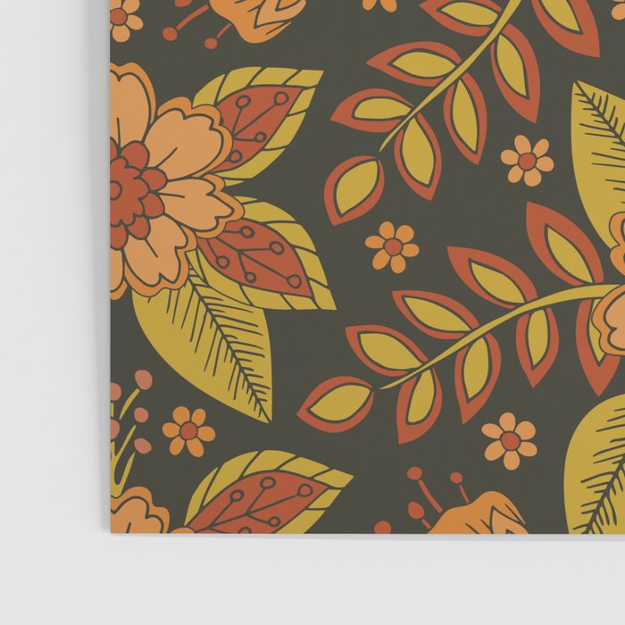 Orange, Peach, Olive Green & Dark Gray Floral Pattern Poster Gallery Image 3