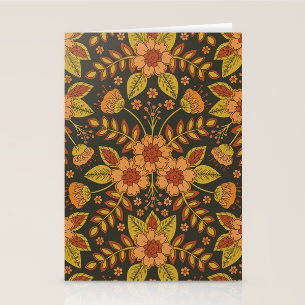 Orange, Peach, Olive Green & Dark Gray Floral Pattern Stationery Card Gallery Image 2