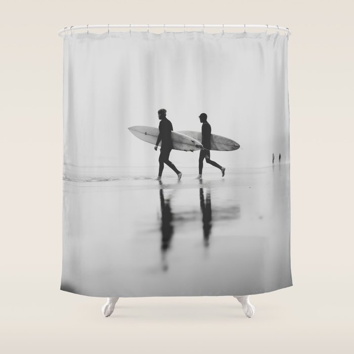 Surf Shadows - Monochrome Ocean Photography Shower Curtain Gallery Image 1