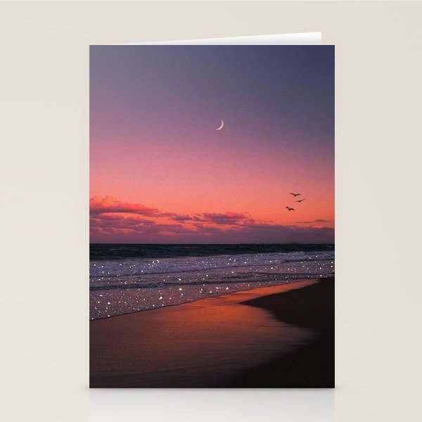 MOON LIGHT | ocean | sea | glitter | shiny | sunset | waves | nature |  seaside | Oceanside | beach Stationery Card Gallery Image 2