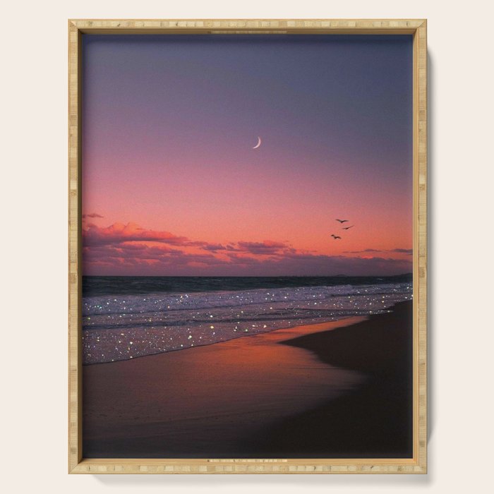 MOON LIGHT | ocean | sea | glitter | shiny | sunset | waves | nature |  seaside | Oceanside | beach Serving Tray Gallery Image 1