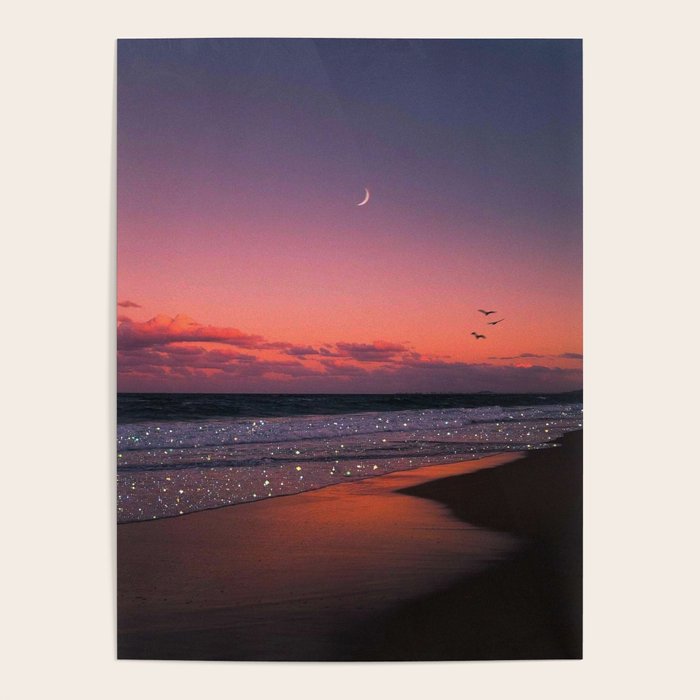 MOON LIGHT | ocean | sea | glitter | shiny | sunset | waves | nature |  seaside | Oceanside | beach Poster Gallery Image 4