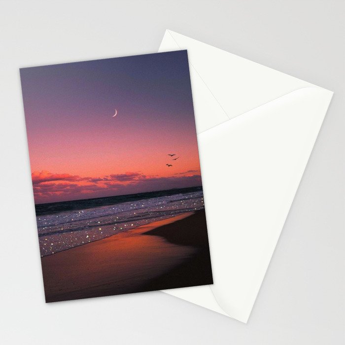 MOON LIGHT | ocean | sea | glitter | shiny | sunset | waves | nature |  seaside | Oceanside | beach Stationery Card Gallery Image 2