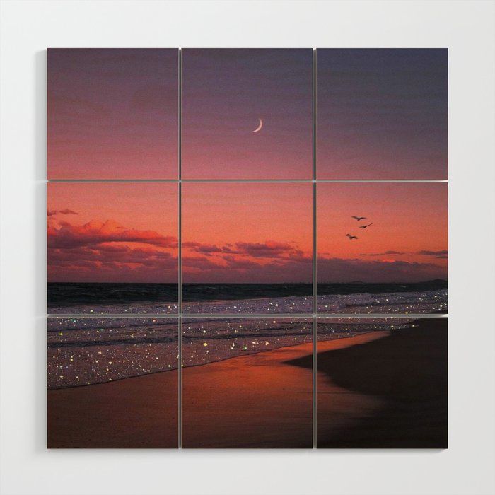 MOON LIGHT | ocean | sea | glitter | shiny | sunset | waves | nature |  seaside | Oceanside | beach Wood Wall Art Gallery Image 1