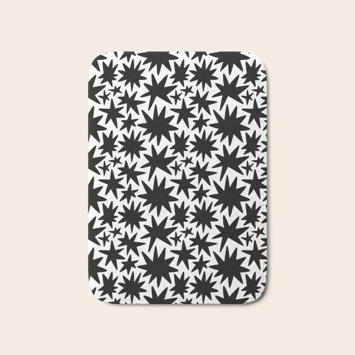 Black and white star shape pattern Bath Mat Gallery Image 1