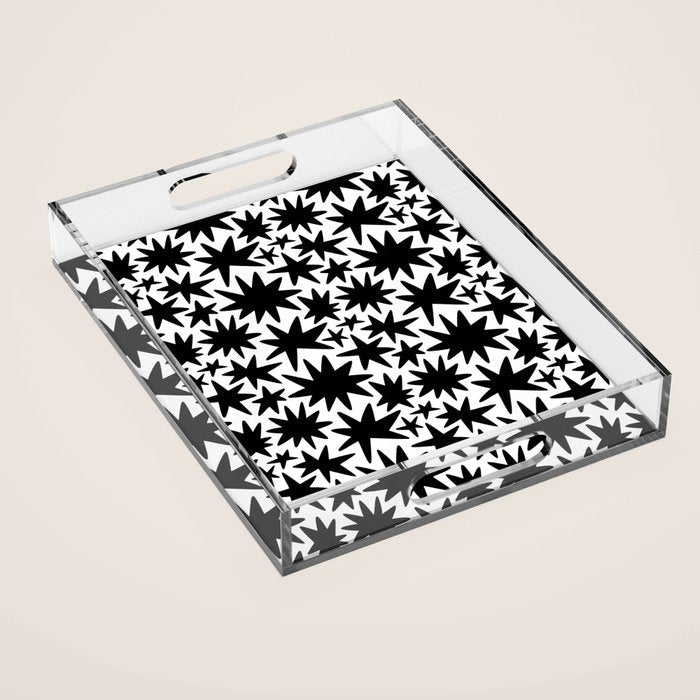 Black and white star shape pattern Acrylic Tray Gallery Image 1