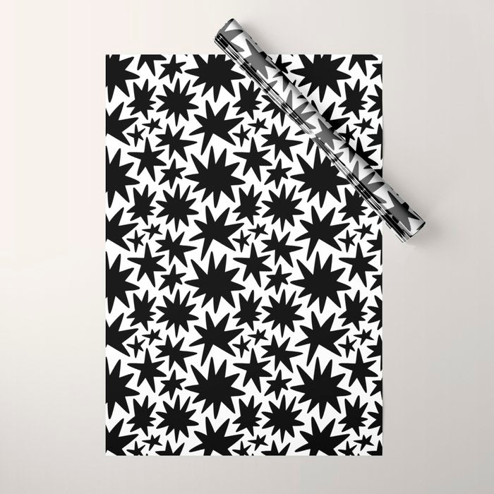 Black and white star shape pattern Wrapping Paper Gallery Image 1