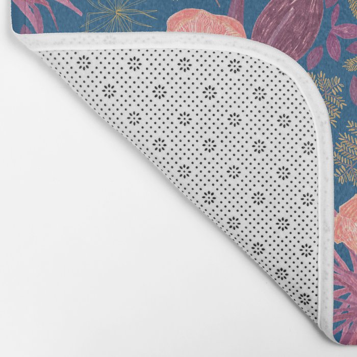 Forest Full of Wild Mushrooms in Navy Blue & Peach Bath Mat Gallery Image 2