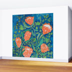 Coral Proteas on Blue Pattern Painting Wall Mural Gallery Image 2