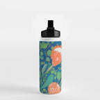 Coral Proteas on Blue Pattern Painting Water Bottle Gallery Image 2