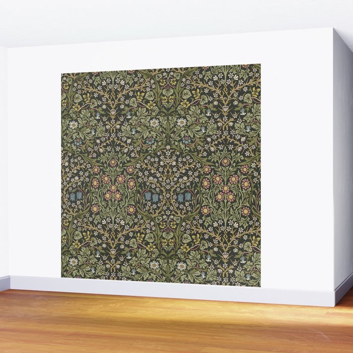 William Morris Vintage Blackthorn Green Charcoal Wall Mural Gallery Image 2