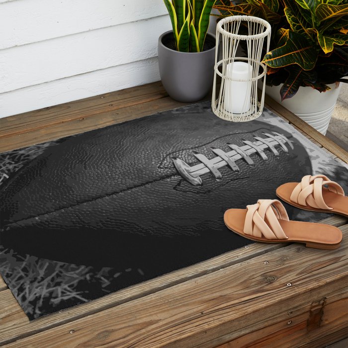 Big American Football black & white Outdoor Rug Gallery Image 2