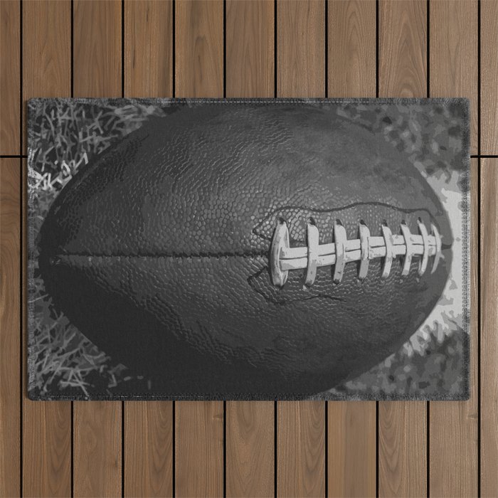 Big American Football black & white Outdoor Rug Gallery Image 1
