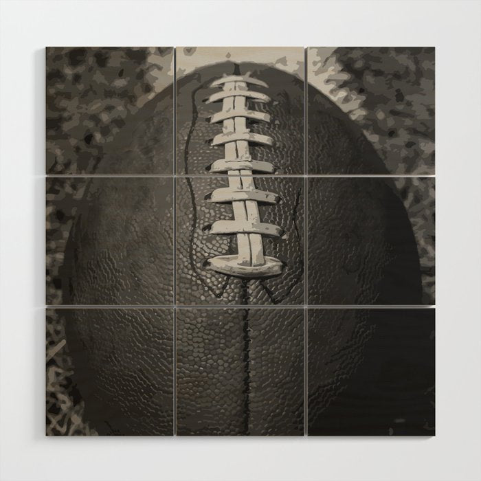 Big American Football black & white Wood Wall Art Gallery Image 1