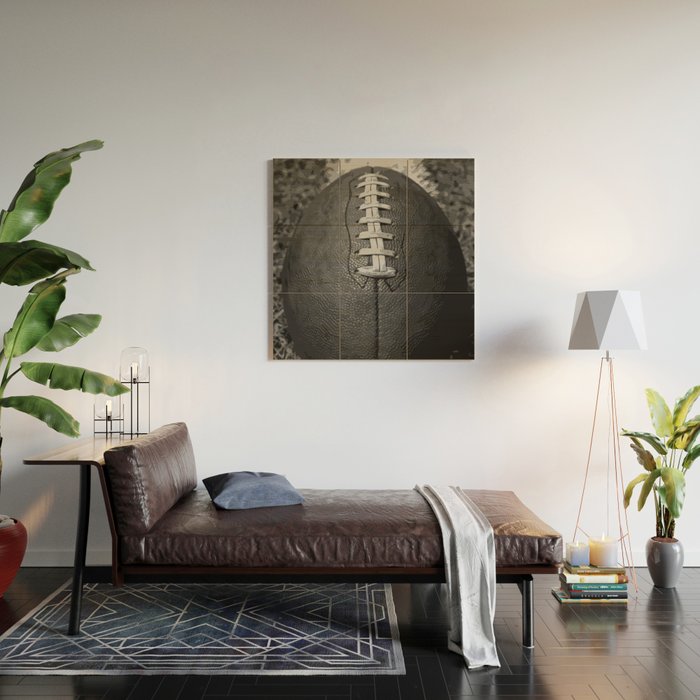 Big American Football black & white Wood Wall Art Gallery Image 2