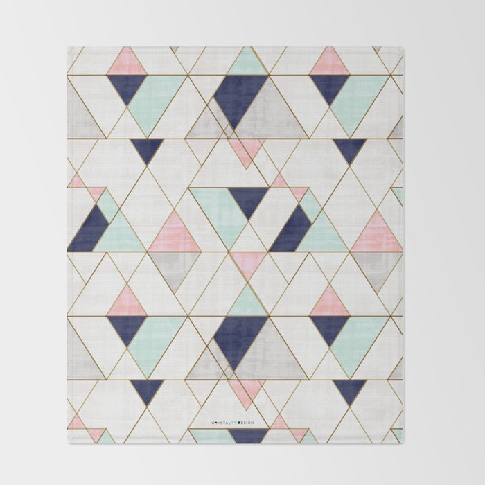 Mod Triangles - Navy Blush Mint Throw Blanket Gallery Image 2