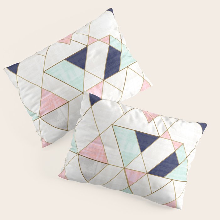 Mod Triangles - Navy Blush Mint Pillow Sham Gallery Image 1