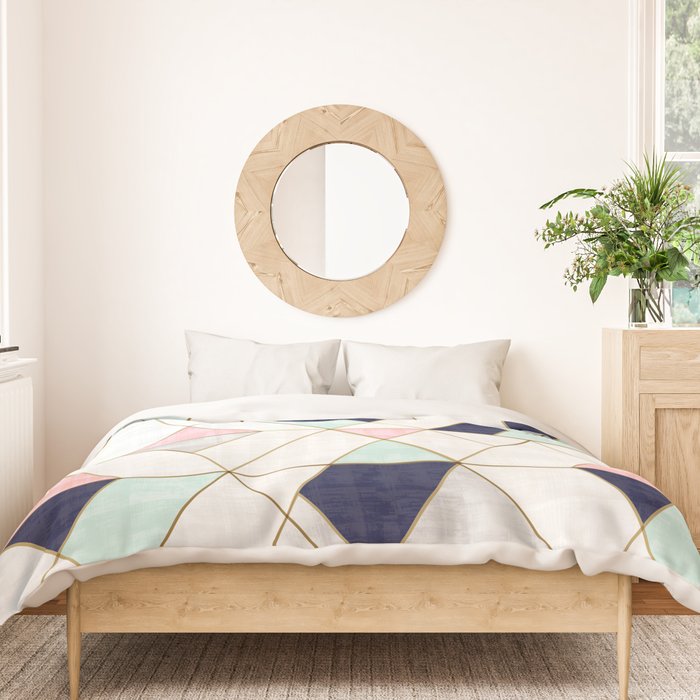 Mod Triangles - Navy Blush Mint Duvet Cover Gallery Image 3