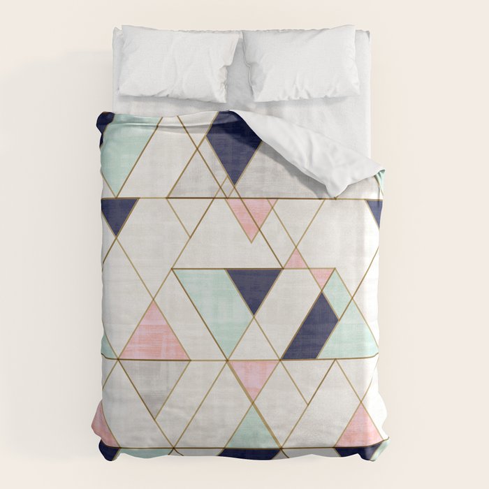 Mod Triangles - Navy Blush Mint Duvet Cover Gallery Image 6