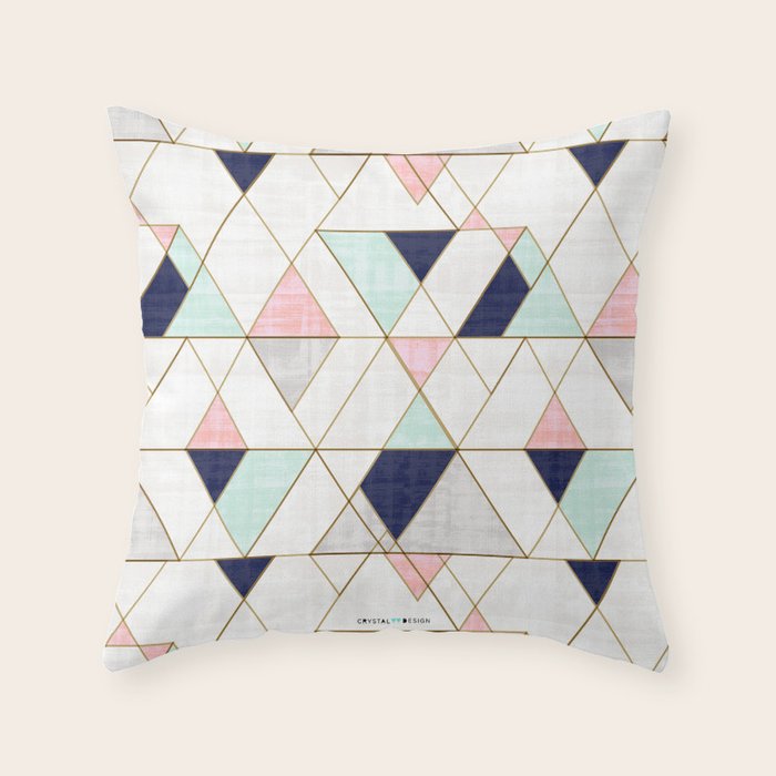 Mod Triangles - Navy Blush Mint Throw Pillow Gallery Image 6