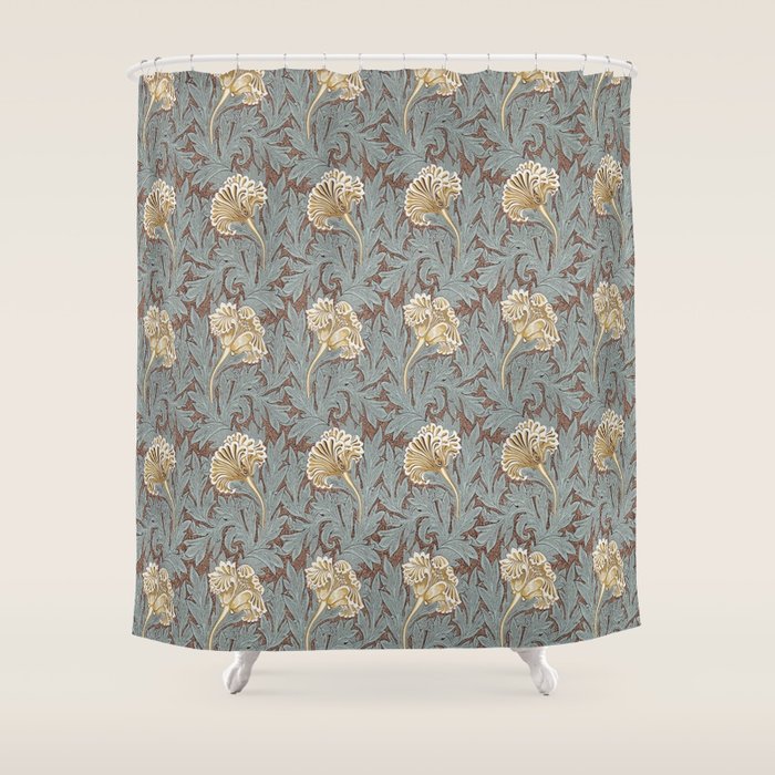William Morris Vintage Tulip Bullrush Slate Shower Curtain Gallery Image 1