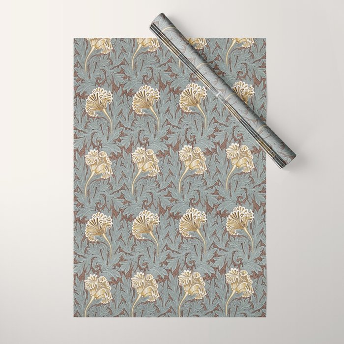 William Morris Vintage Tulip Bullrush Slate Wrapping Paper Gallery Image 1