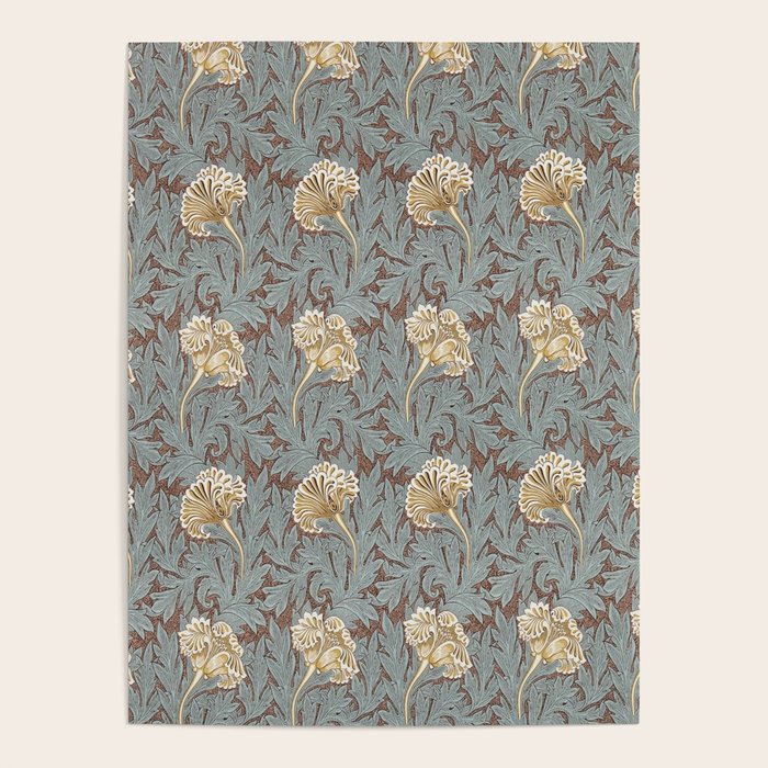 William Morris Vintage Tulip Bullrush Slate Poster Gallery Image 1