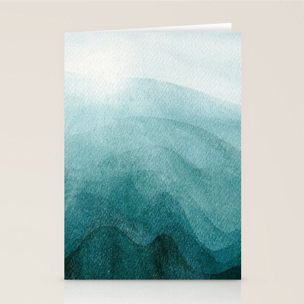 Sunrise in the mountains, dawn, teal, abstract watercolor Stationery Card Gallery Image 1