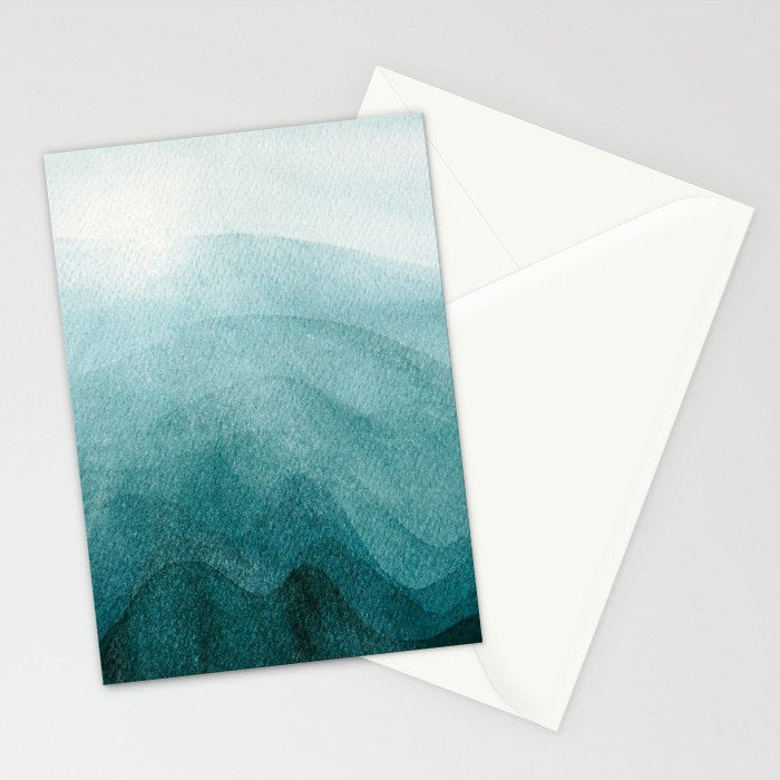 Sunrise in the mountains, dawn, teal, abstract watercolor Stationery Card Gallery Image 2