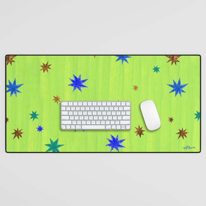 Celestial Star Twinkle in Galaxy Green Watercolor Desk Mat Gallery Image 1