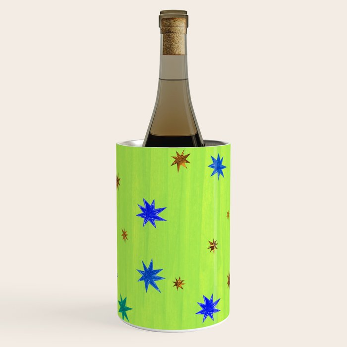 Celestial Star Twinkle in Galaxy Green Watercolor Wine Chiller Gallery Image 1