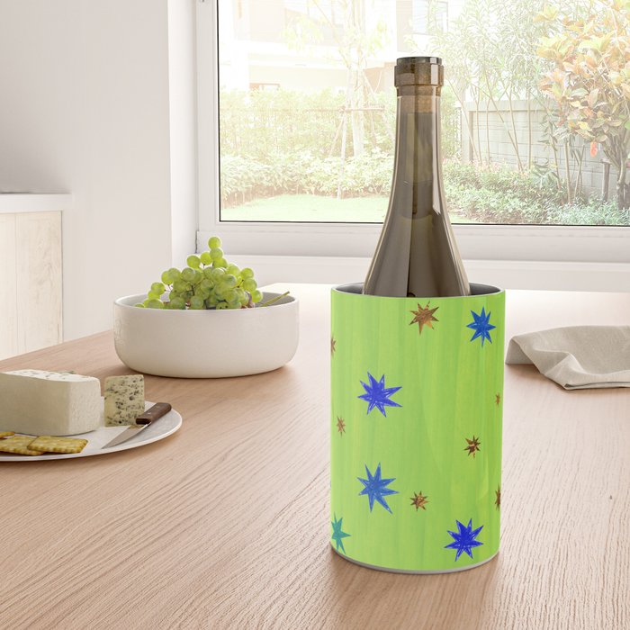 Celestial Star Twinkle in Galaxy Green Watercolor Wine Chiller Gallery Image 4