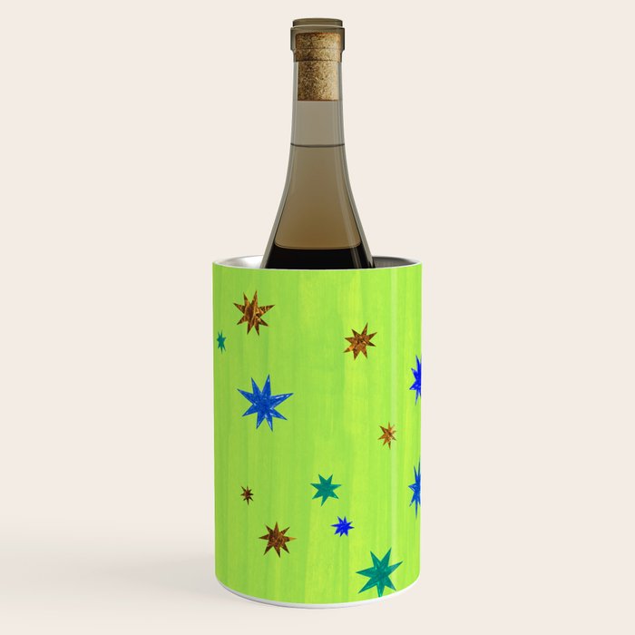 Celestial Star Twinkle in Galaxy Green Watercolor Wine Chiller Gallery Image 2
