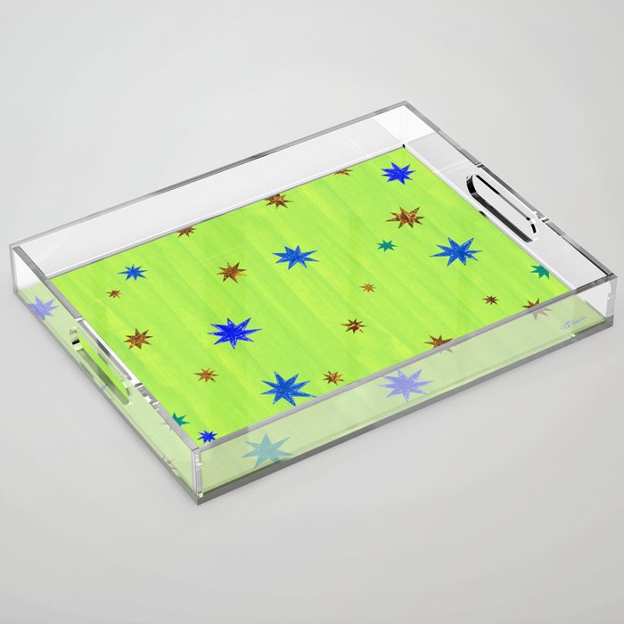Celestial Star Twinkle in Galaxy Green Watercolor Acrylic Tray Gallery Image 1