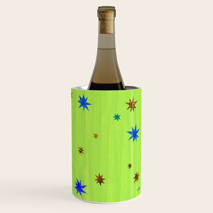 Celestial Star Twinkle in Galaxy Green Watercolor Wine Chiller Gallery Image 3