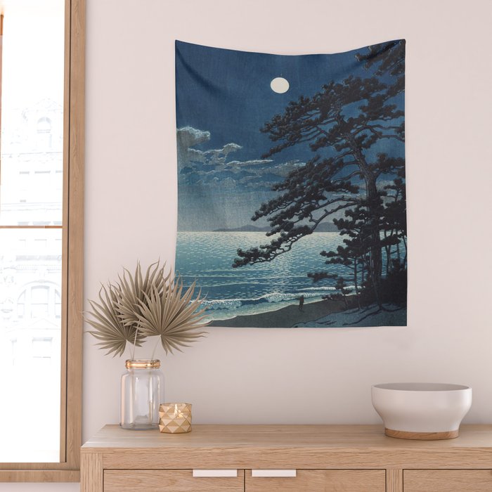 Spring Moon At Ninomiya Beach by Hasui Kawase å·ç¬ å·´æ°´ Wall Tapestry Gallery Image 2